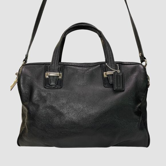 Coach Madison Leather Satchel Black F25296 Metallic Trim Shoulder Crossbody - Picture 1 of 14